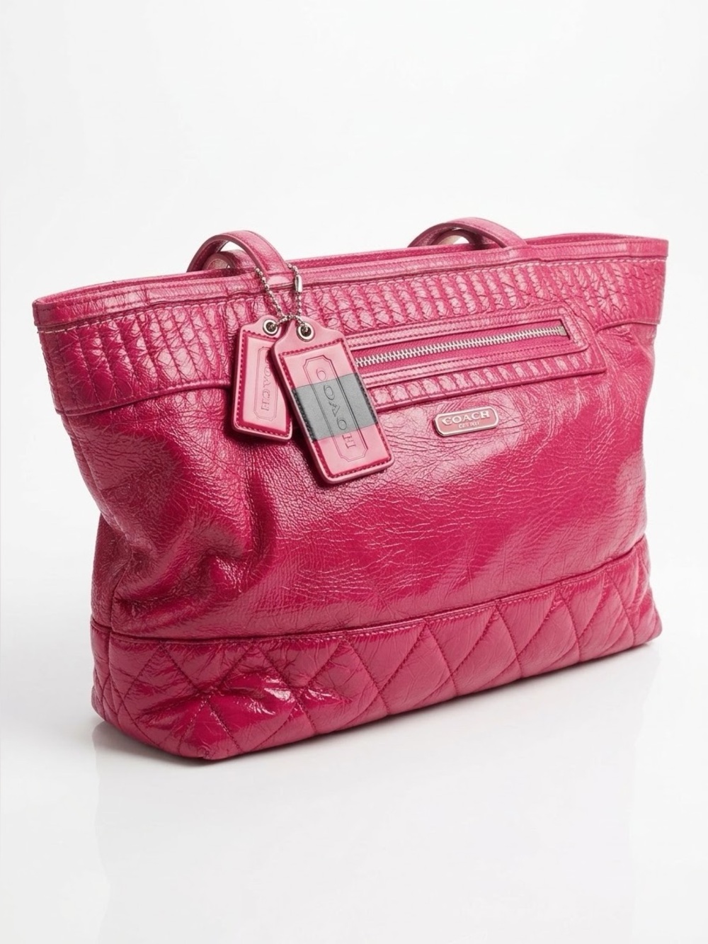 Coach Poppy Daisy Hot Pink Liquid Gloss Patent Leather Shoulder Tote Bag -18674
